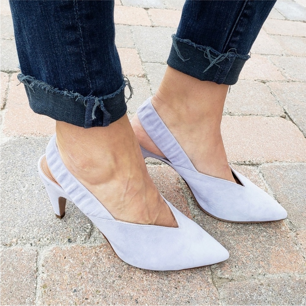 LEWIT eu Size 39 Lilac Suede Marta Slingback Pump Heels Pointed Toe